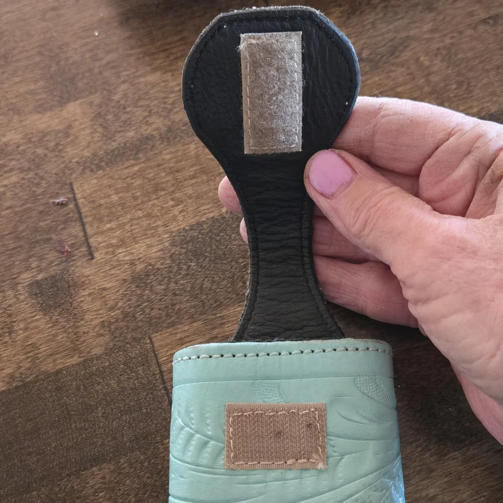 Embellished Blue Leather Pager/Phone Belt Clip